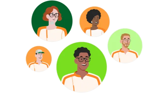 ILUSTRAÇÃO_COM_VÁRIAS_PESSOAS_DIFERENTES_VESTIDAS_COM_O_UNIFORME_DA_LOCALIZA_SEMINOVOS